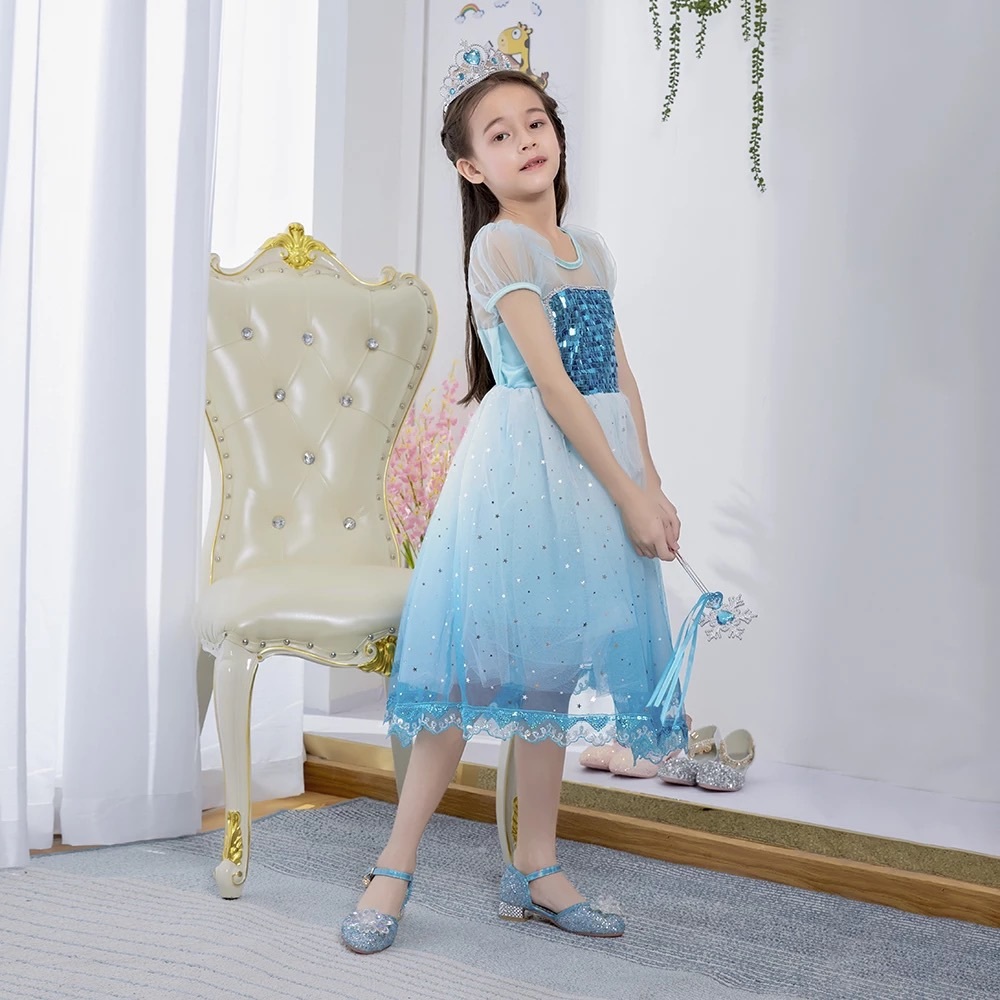 Frozen Princess Elsa Sparkly Sequin Costume Dress - Picture 7 of 8